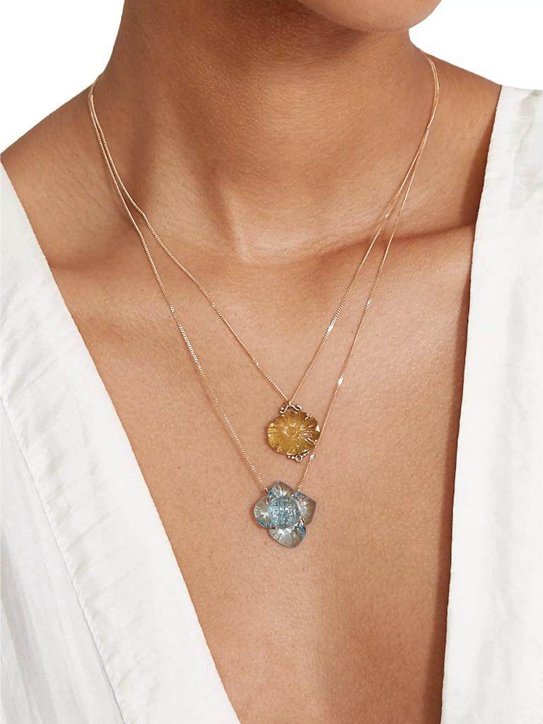 Chan Luu 14K Gold Necklace Featuring A Carved Blue Topaz Flower.