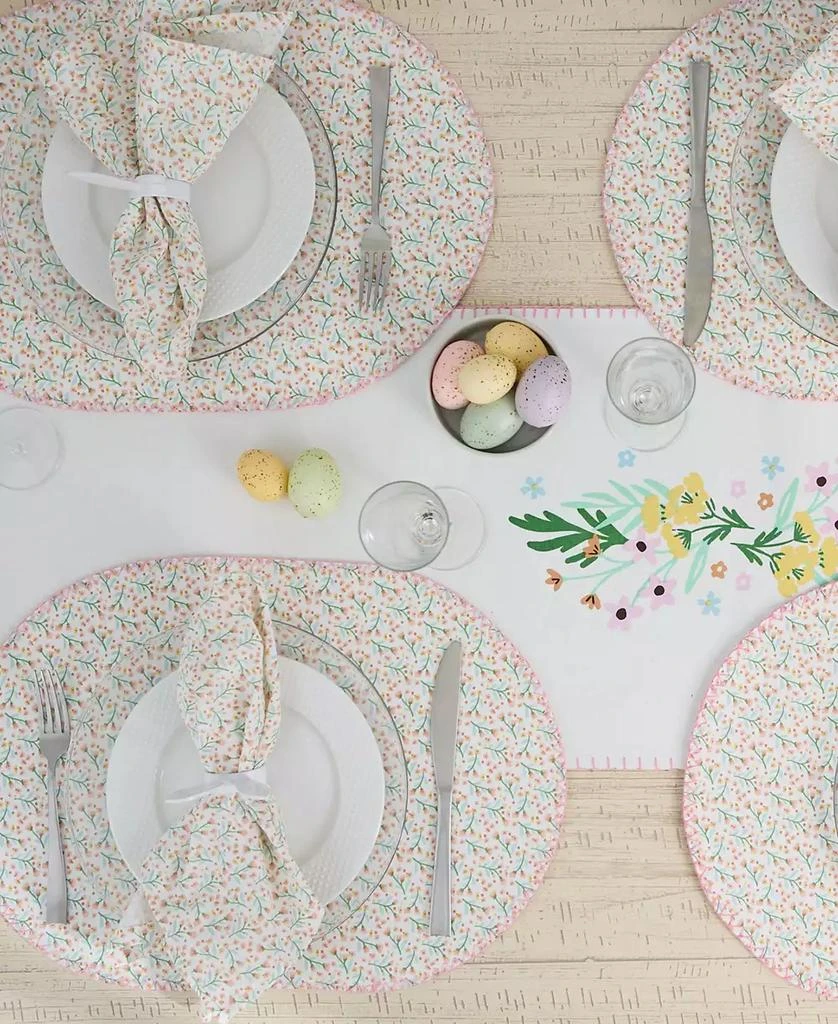 Design Imports Spring Bunny Embellished Cotton Table Runner and Placemats Set 3