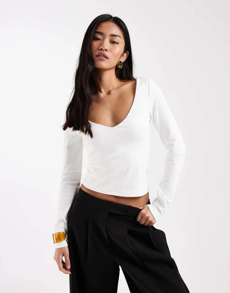 ASOS ASOS DESIGN polyamide slinky deep v neck top cream