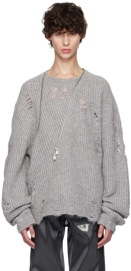 Heliot Emil Gray Distressed Sweater 1