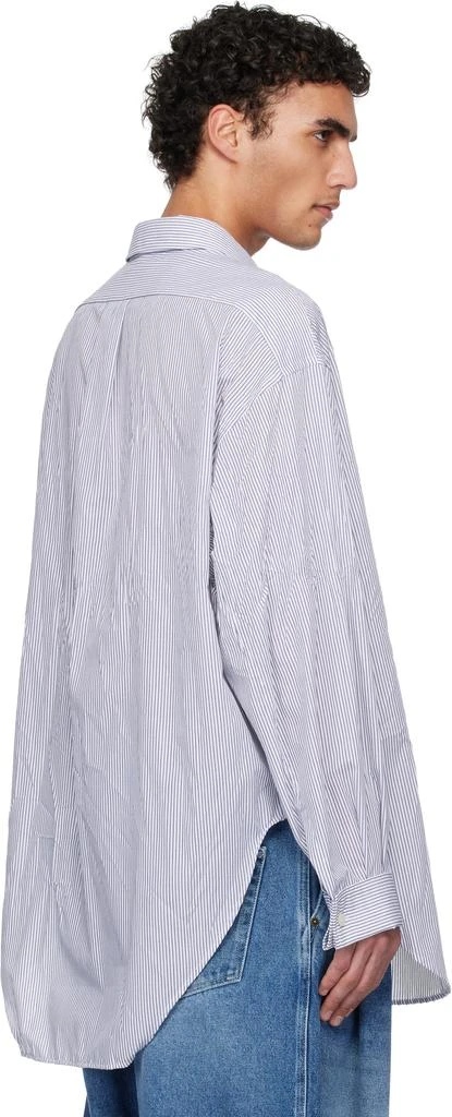 Hed Mayner Navy & White Crinkled Poplin Shirt 3