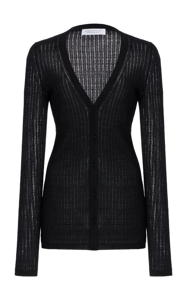 Gabriela Hearst Gabriela Hearst - Emma Pointelle-Knit Cashmere-Silk Cardigan - Black - XL - Moda Operandi 1