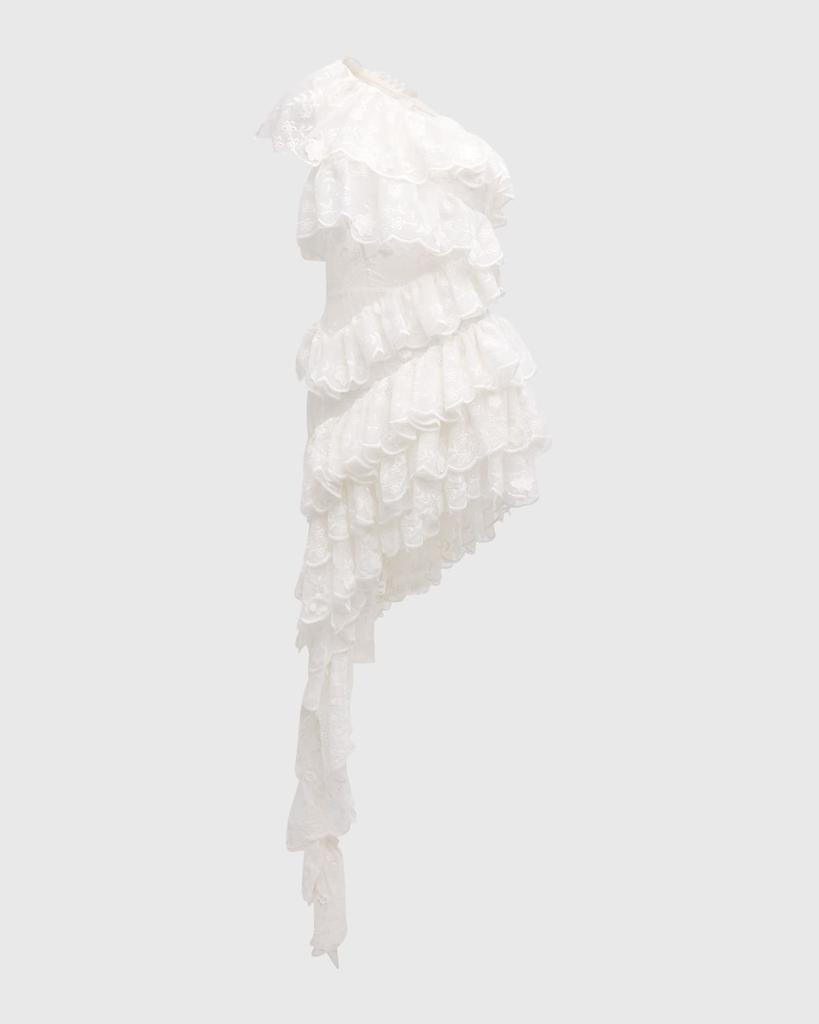 BRONX AND BANCO Tasmin One-Shoulder Embroidered Mini Dress