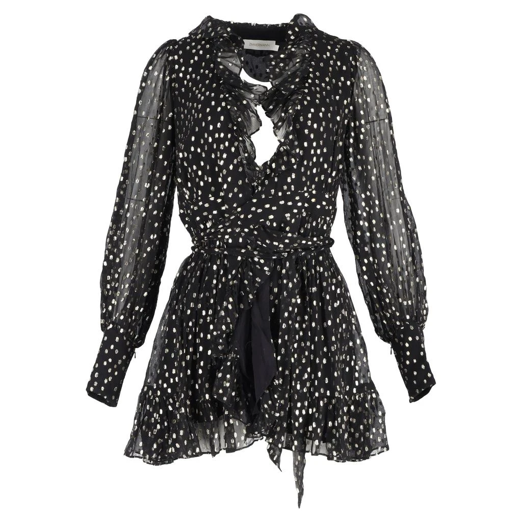 Zimmermann Polka Dot Mini Wrap Dress in Black Silk 1