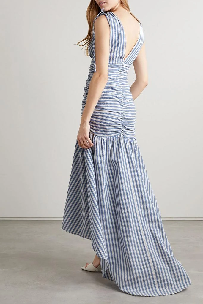 VERONICA BEARD Perrin ruched striped cotton-blend cloqué maxi dress 3