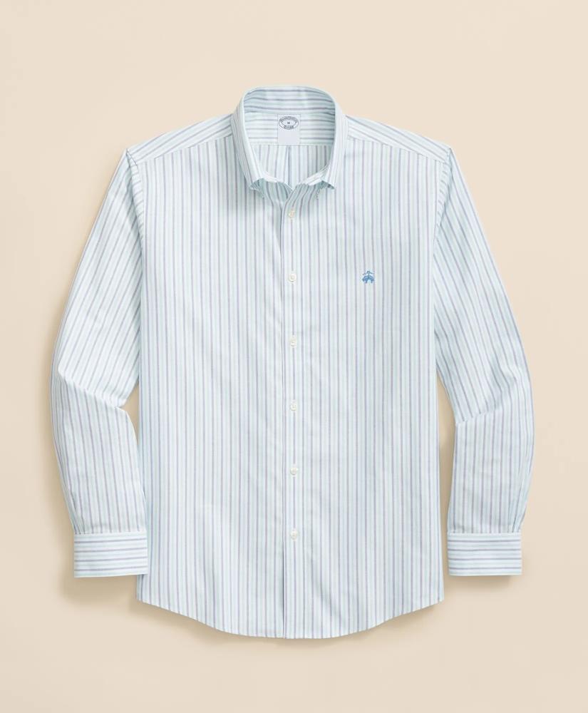 Brooks Brothers Stretch Cotton Non-Iron Oxford Polo Button-Down Collar, Alternating Stripe Shirt