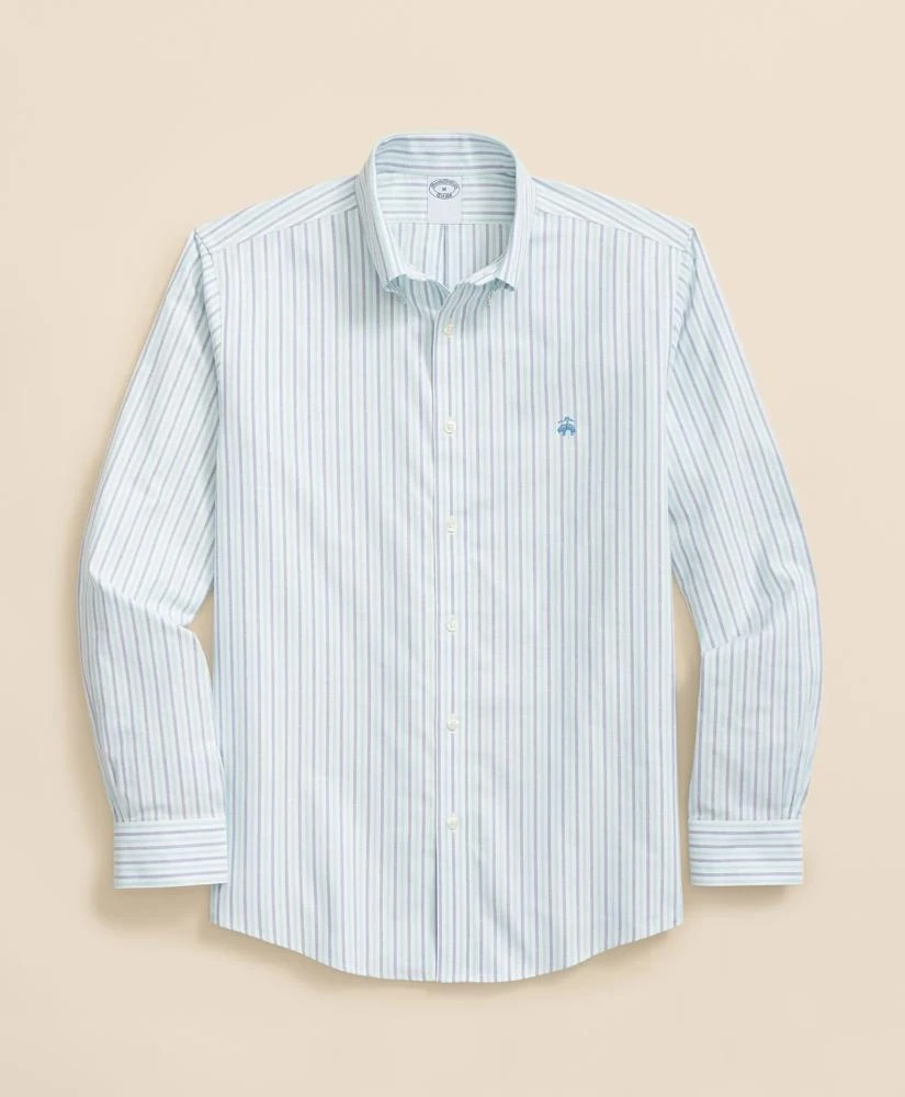 Brooks Brothers Stretch Cotton Non-Iron Oxford Polo Button-Down Collar, Alternating Stripe Shirt 1