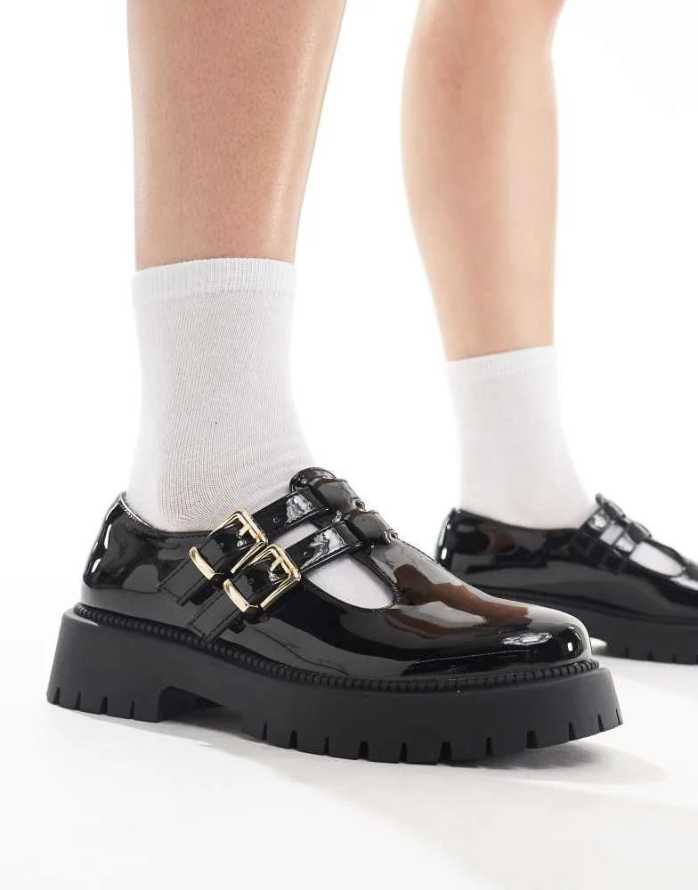 Schuh schuh Wide Fit Lucette T-bar mary janes in patent black leather 1
