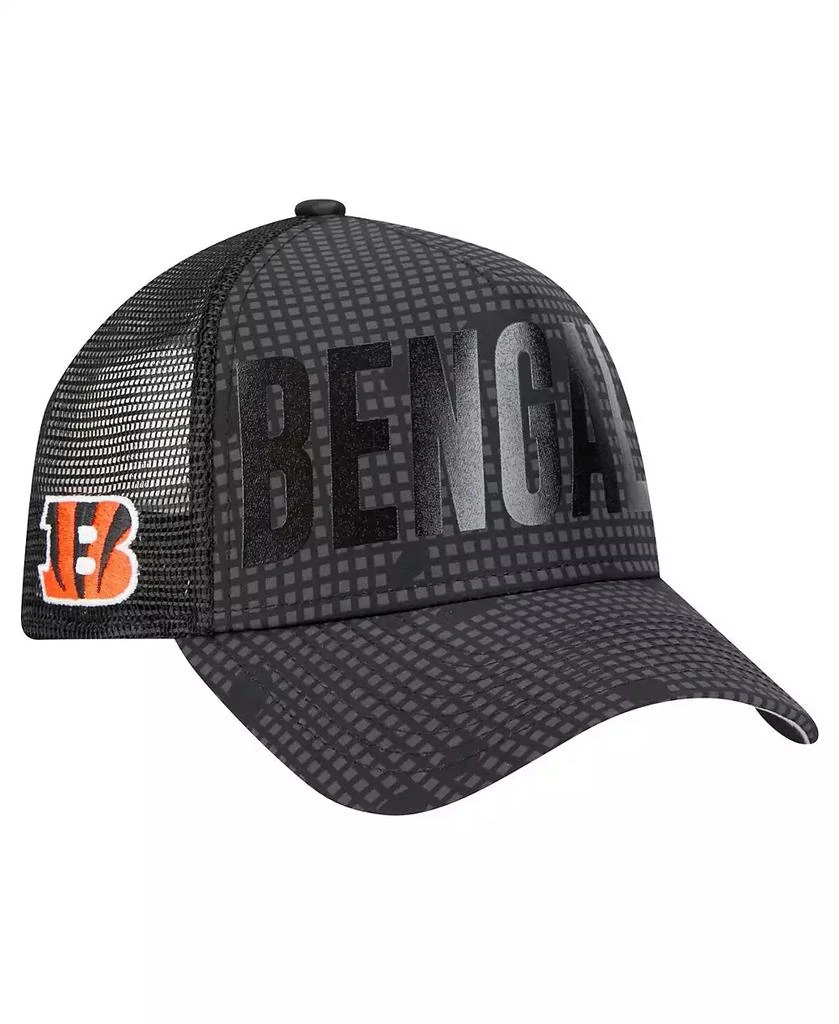 New Era Men's Black Cincinnati Bengals Midnight Ink Tonal Text A-Frame Trucker 9FORTY Adjustable Hat 1