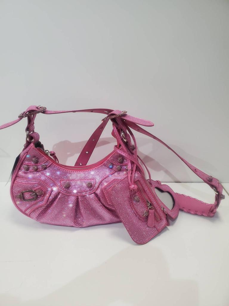 INZI Rhinestone Accents Crossbody Bag In Pink