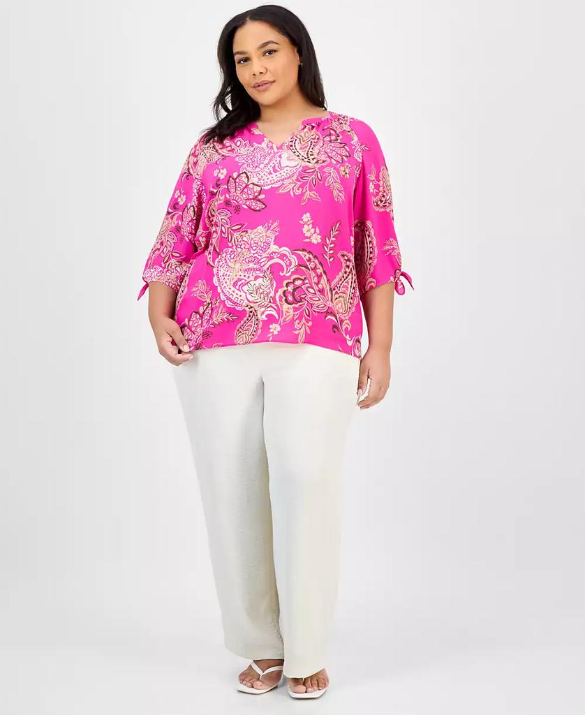 JONES NEW YORK Plus Size Paisley-Print Tie-Sleeve Blouse