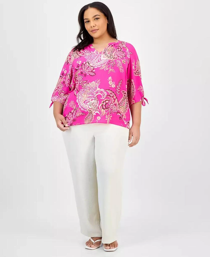 JONES NEW YORK Plus Size Paisley-Print Tie-Sleeve Blouse 2