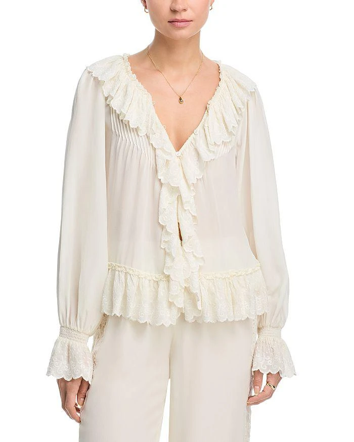 LOVESHACKFANCY Avee Silk Ruffled Blouse