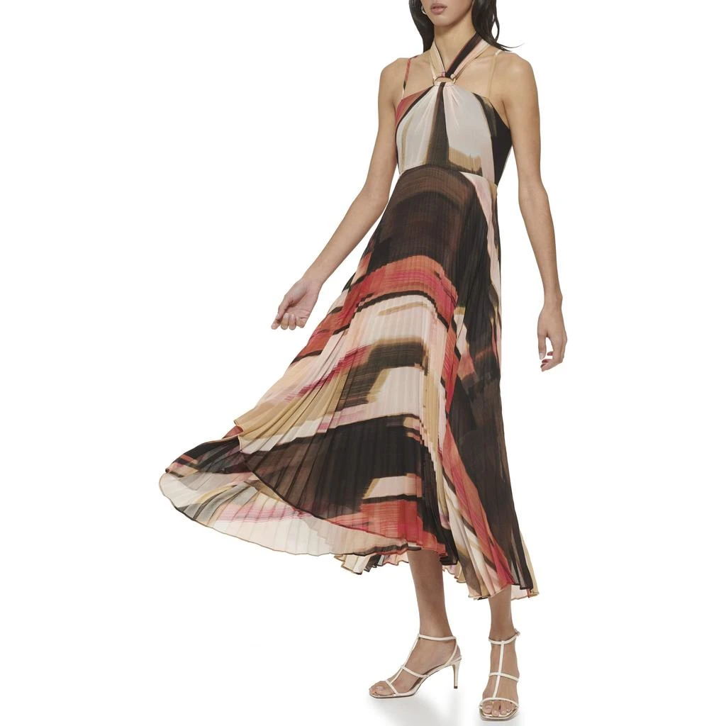 DKNY Sleeveless Print Chiffon Pleated Halter Dress 3