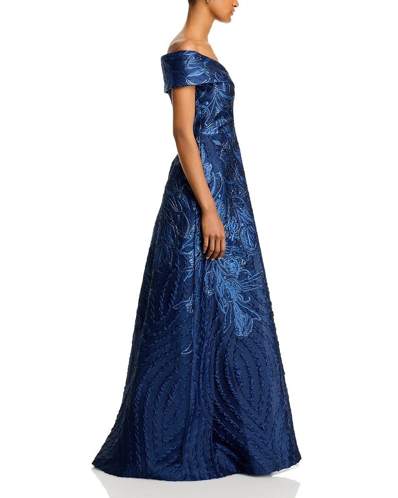 Teri Jon Off-the-Shoulder Metallic Jacquard Gown 5