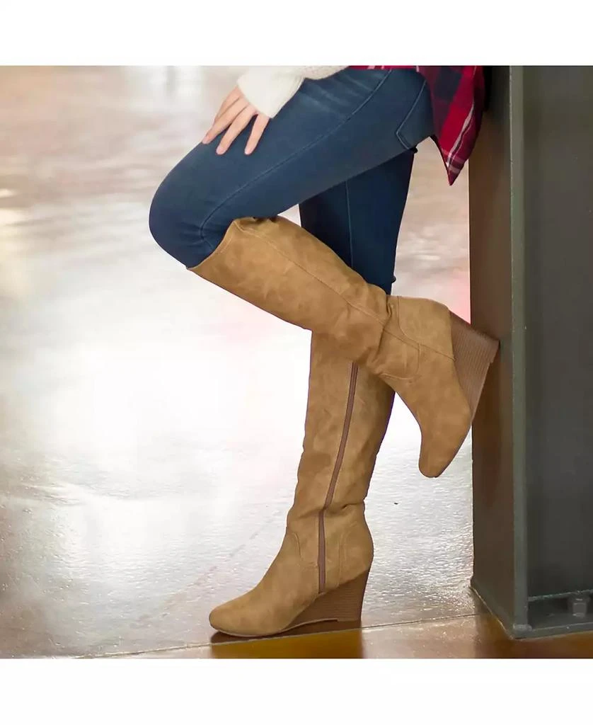 Journee Collection Women's Langly Knee High Wedge Boots 4
