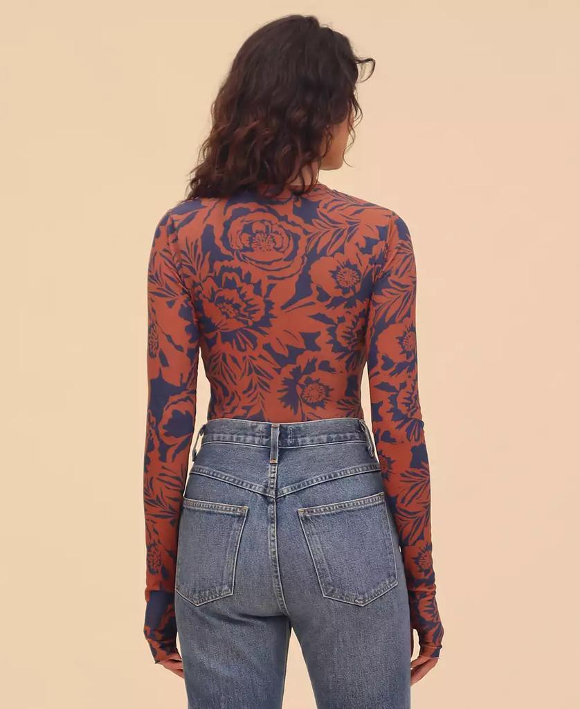 Avec Les Filles Women's Printed Mesh Long-Sleeve Top