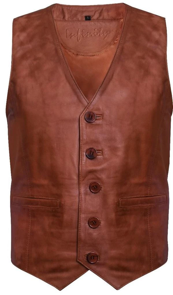 Infinity Leather Mens Leather Waistcoat Formal Traditional Gilet Vest 1