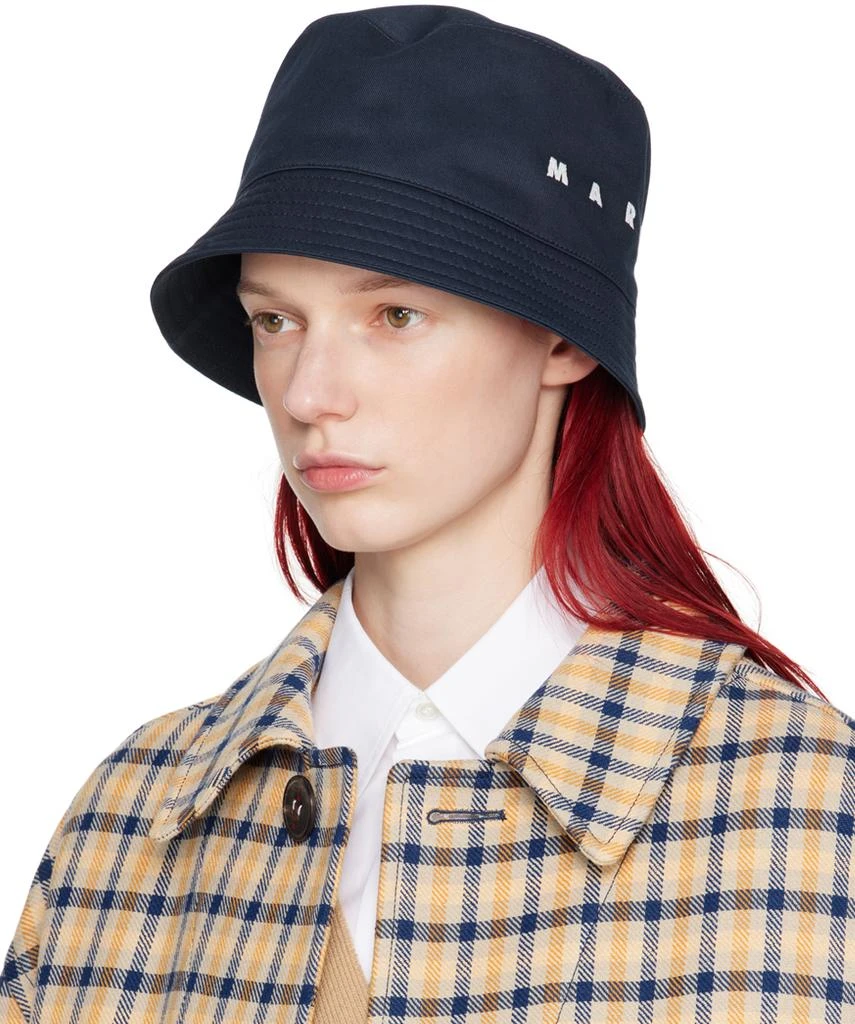 Marni Navy Bio Gabardine Embroidered Logo Bucket Hat 4