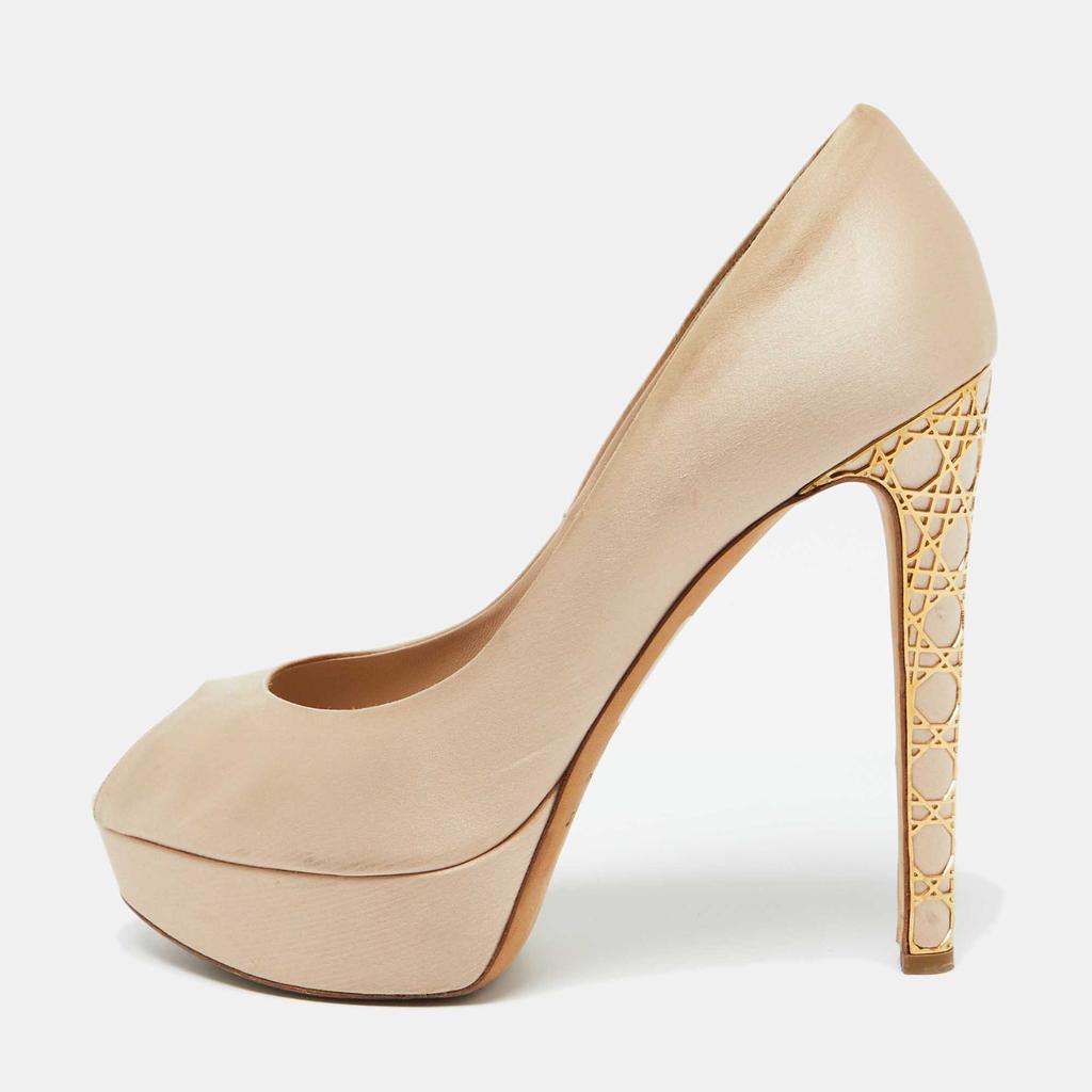Dior Dior Beige Satin Cannage Heel Peep Toe Platform Pumps