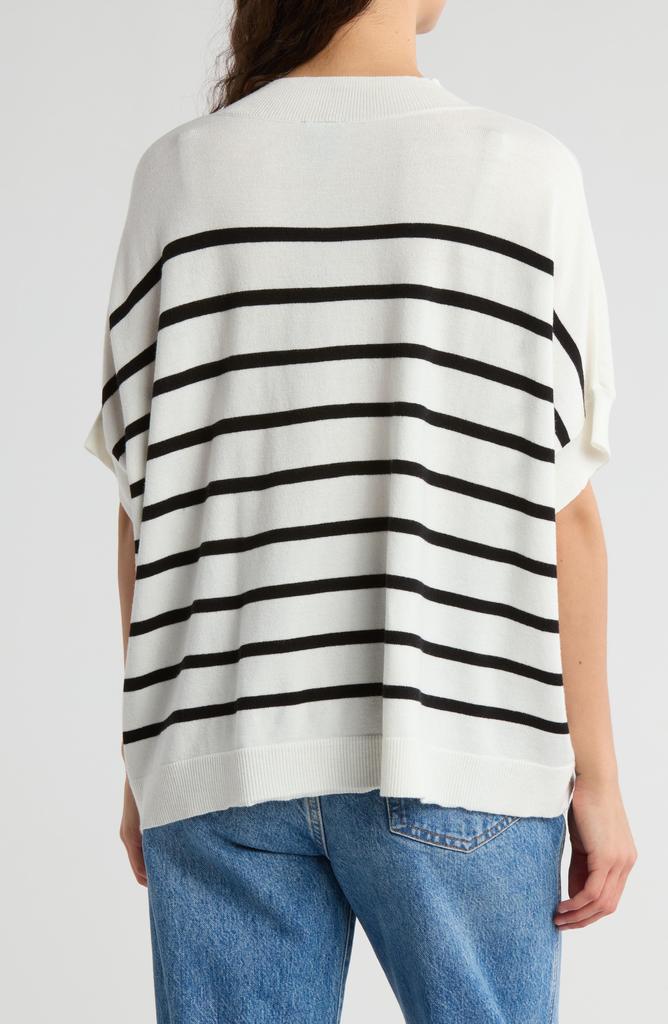 Bobeau Stripe Short Sleeve Mock Neck Sweater