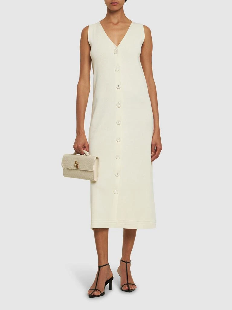 Jil Sander Cotton Blend Rib Knit V Neck Midi Dress 1