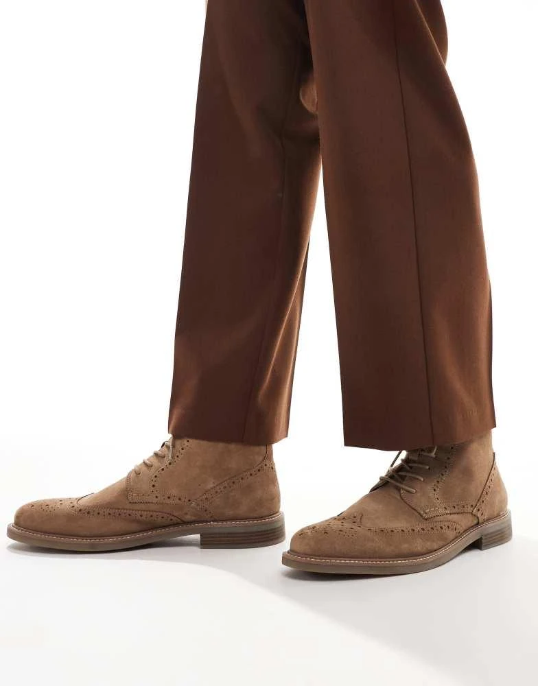 ASOS ASOS DESIGN lace up brogue boots in stone suede 1