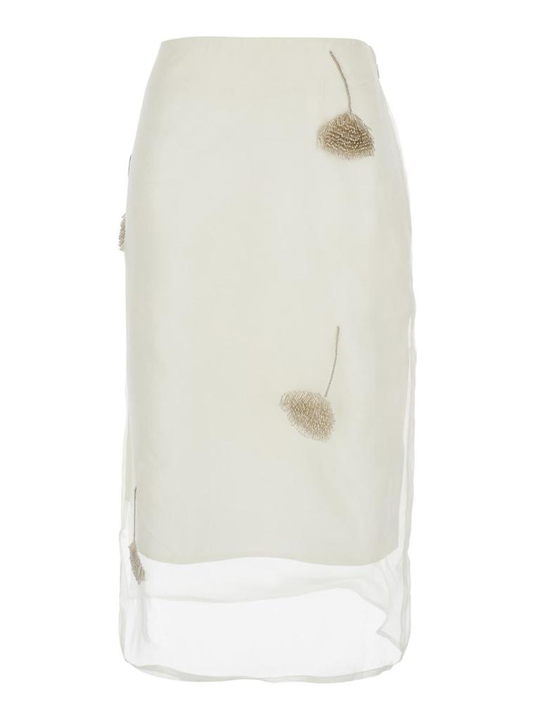 Rohe White Skirt With All-Over Tulip Embellishments In Silk Woman