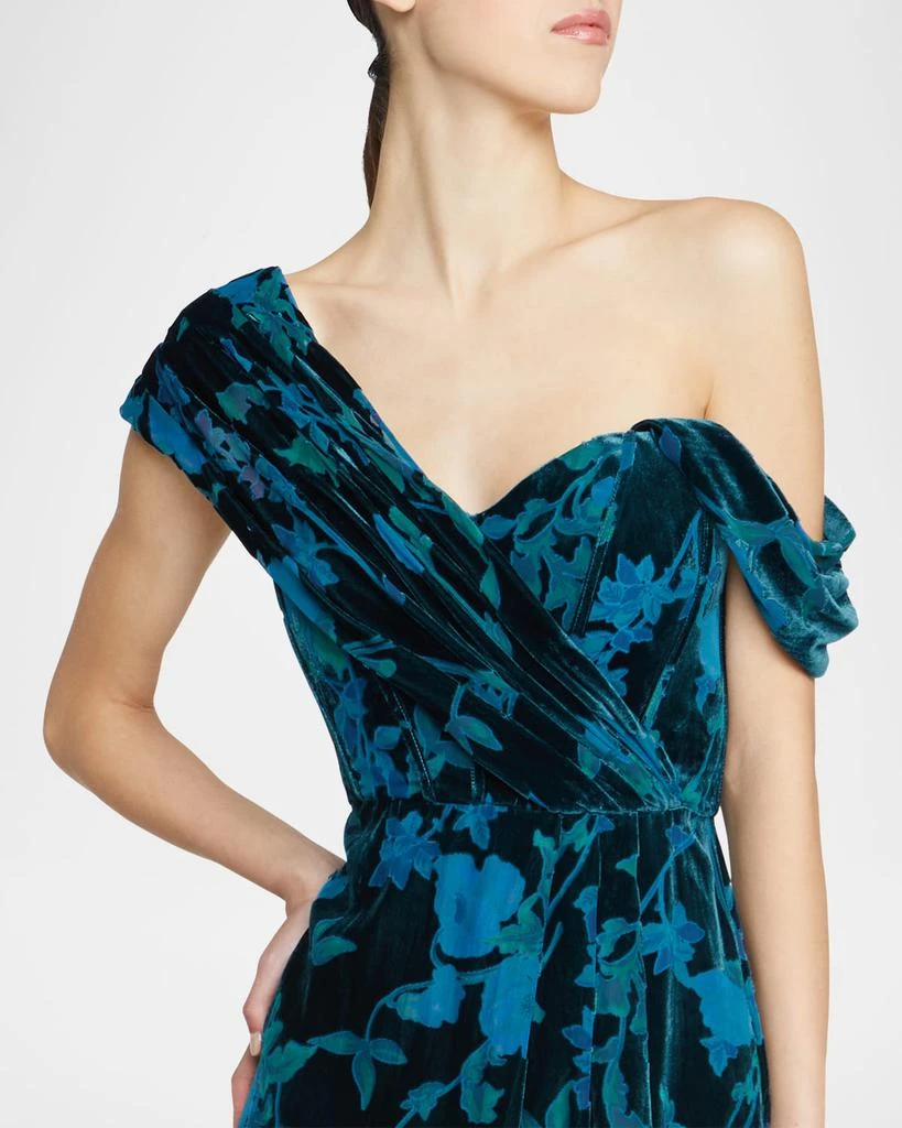 Theia Priscilla One-Shoulder Velvet Jacquard Gown 5