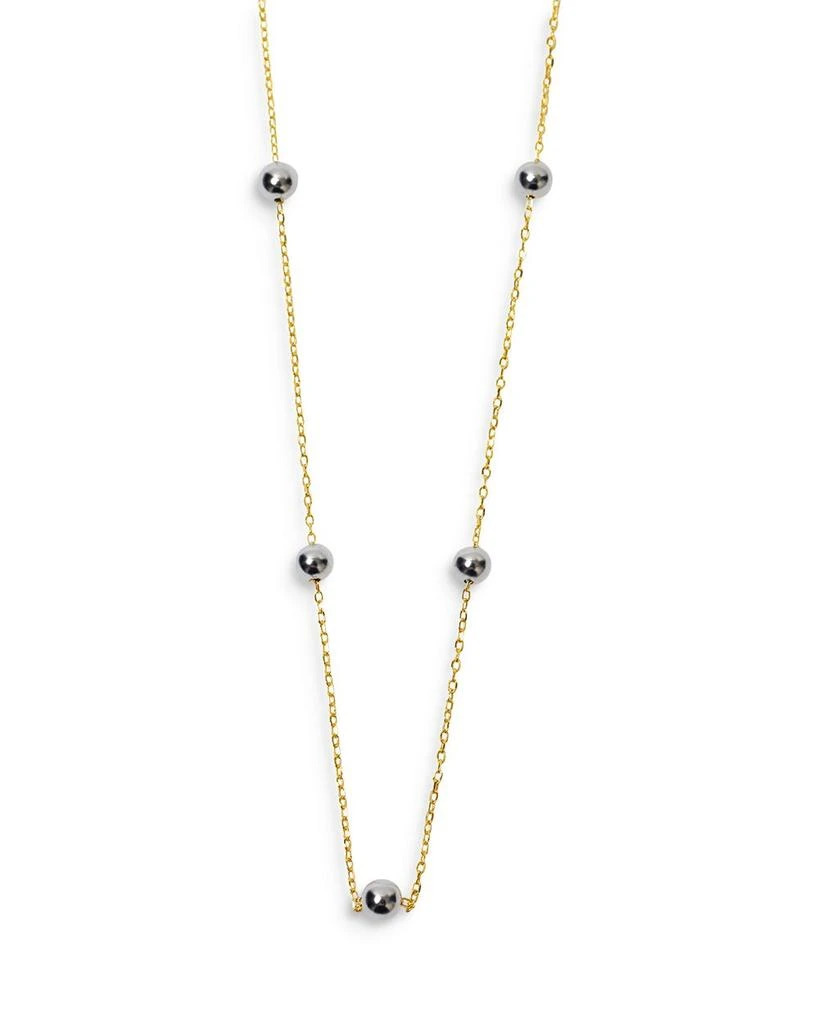 Argento Vivo Bead Station Necklace in Two Tone Sterling Silver, 16"-18" 1