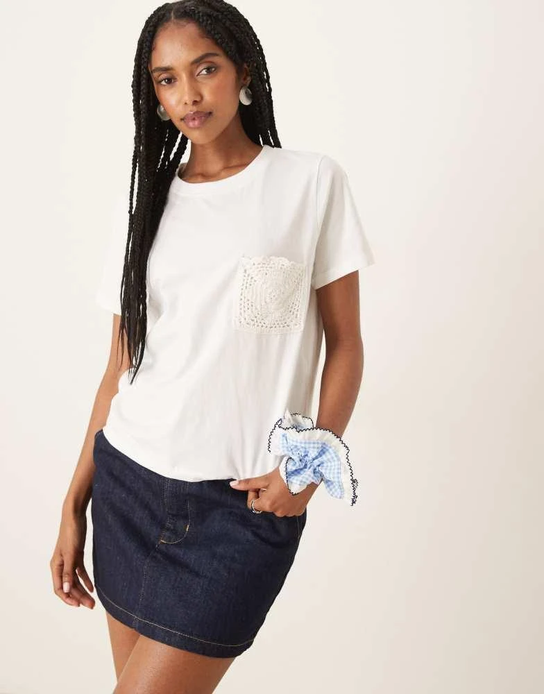 JDY JDY crochet pocket detail t-shirt in white