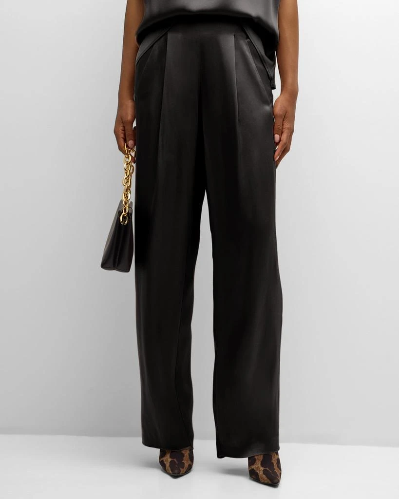 LAPOINTE High-Rise Satin Pleated Relaxed-Leg Pants 2