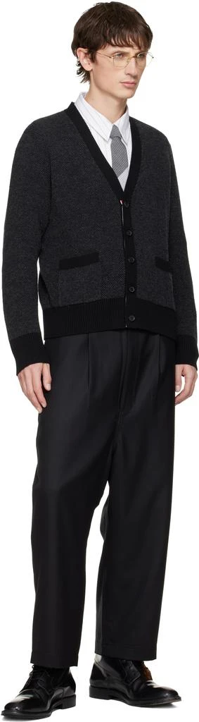 Thom Browne Gray Merino Wool Intarsia V Neck Cardigan 4