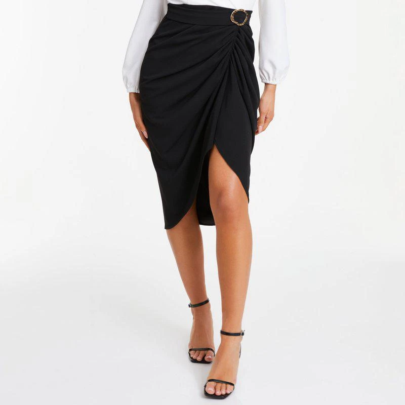 QUIZ Two Toned Wrap Ruched Midi Dress 1