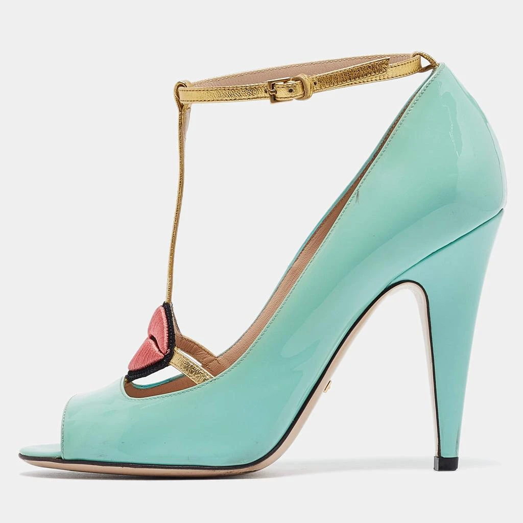 Gucci Gucci Blue Patent Molina  Ankle Strap Pumps Size 37 1