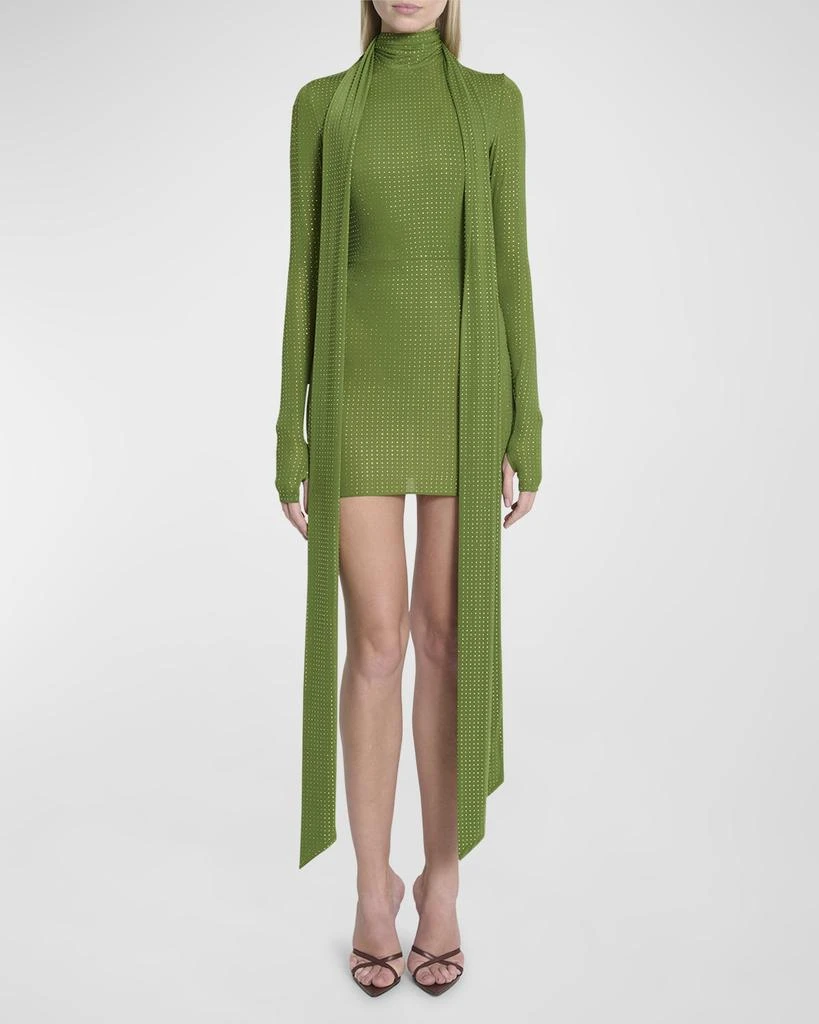 Alex Perry Crystal Embellished Long-Sleeve Scarf-Neck Mini Dress 2