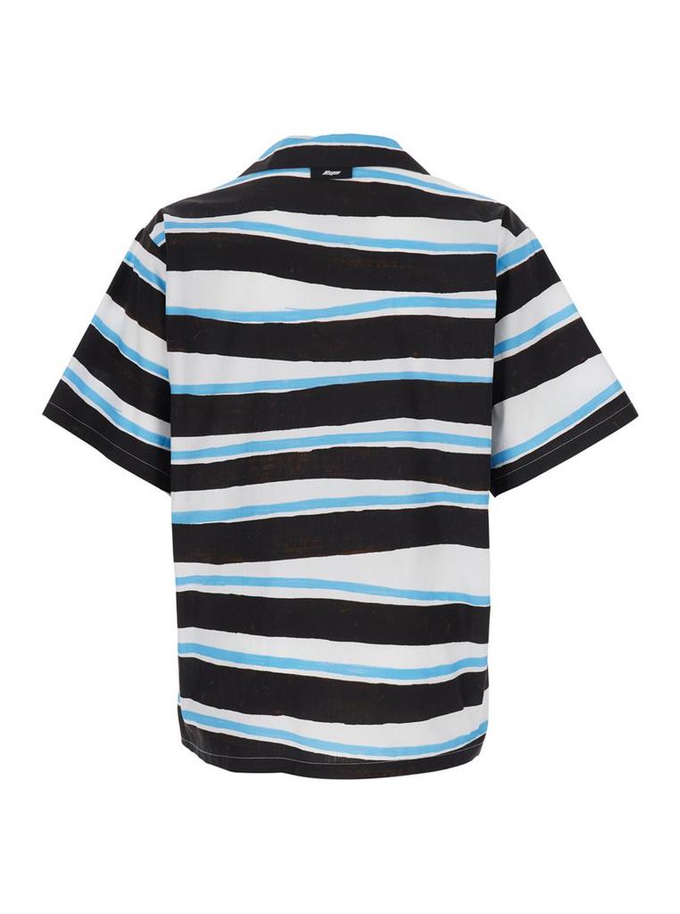 MSGM Blue Shirt With All-Over Asymmetric Striped Motif In Cotton Man