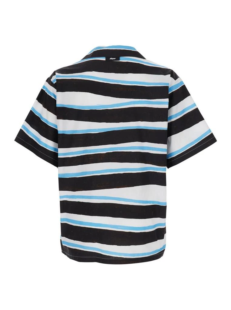 Msgm Blue Shirt With All-Over Asymmetric Striped Motif In Cotton Man 2