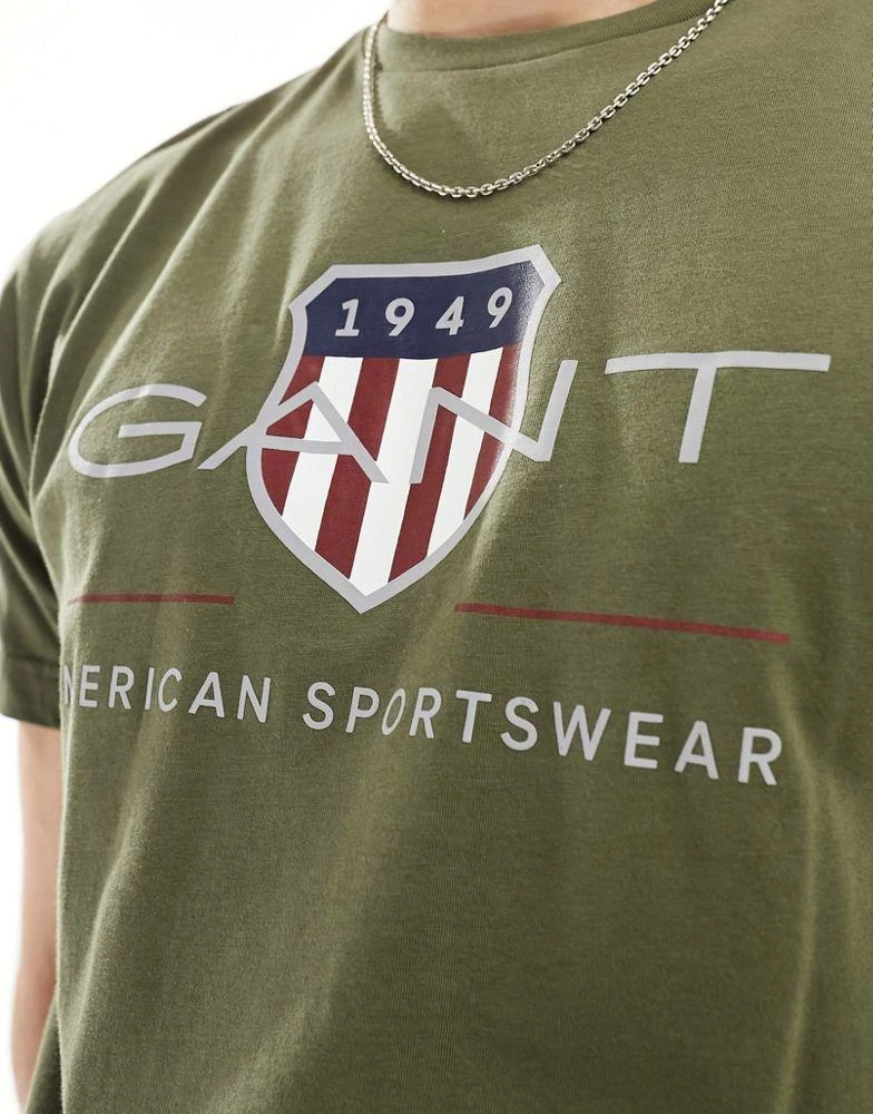 Gant GANT archive shield logo t-shirt in khaki green 3