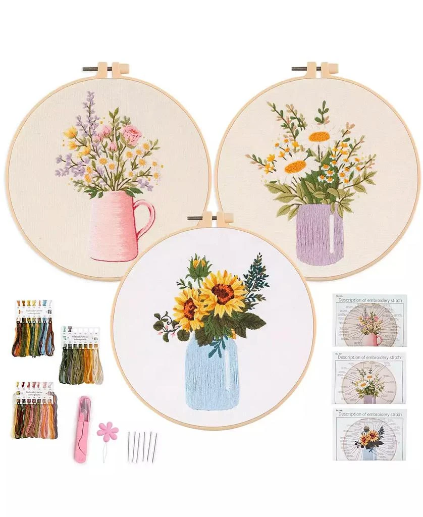 GNUADZ Embroidery Kit Floral Pitcher Sunflower Wildflower Set