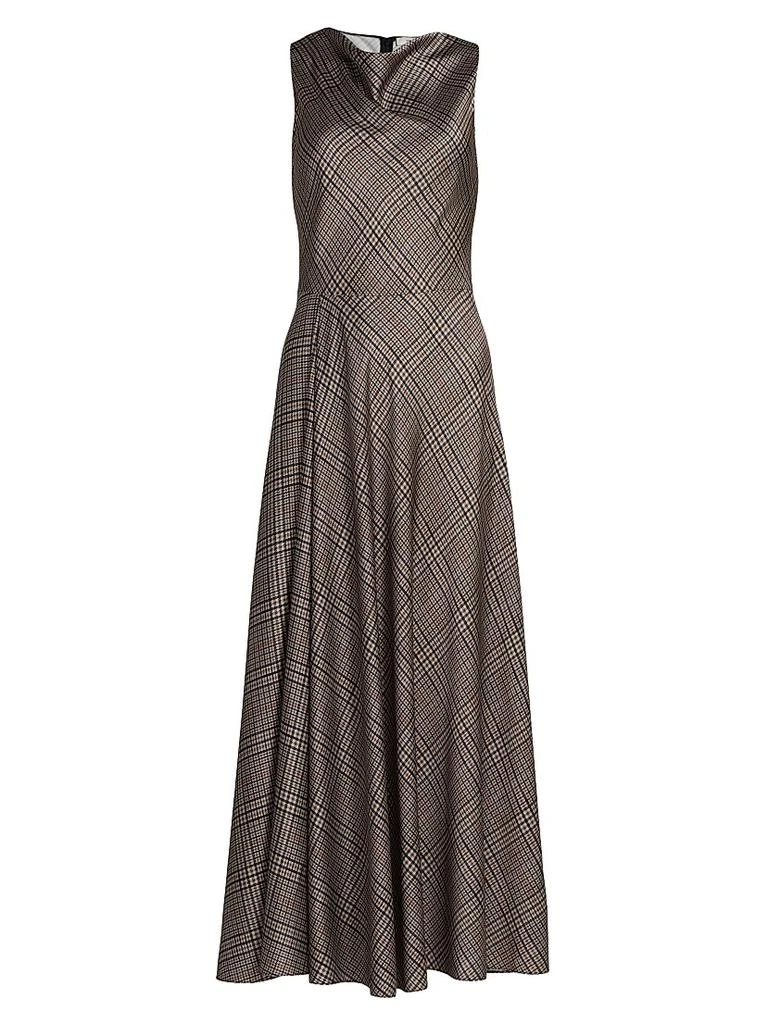 Vince Plaid Fit 
Flare Cowlneck Maxi Dress