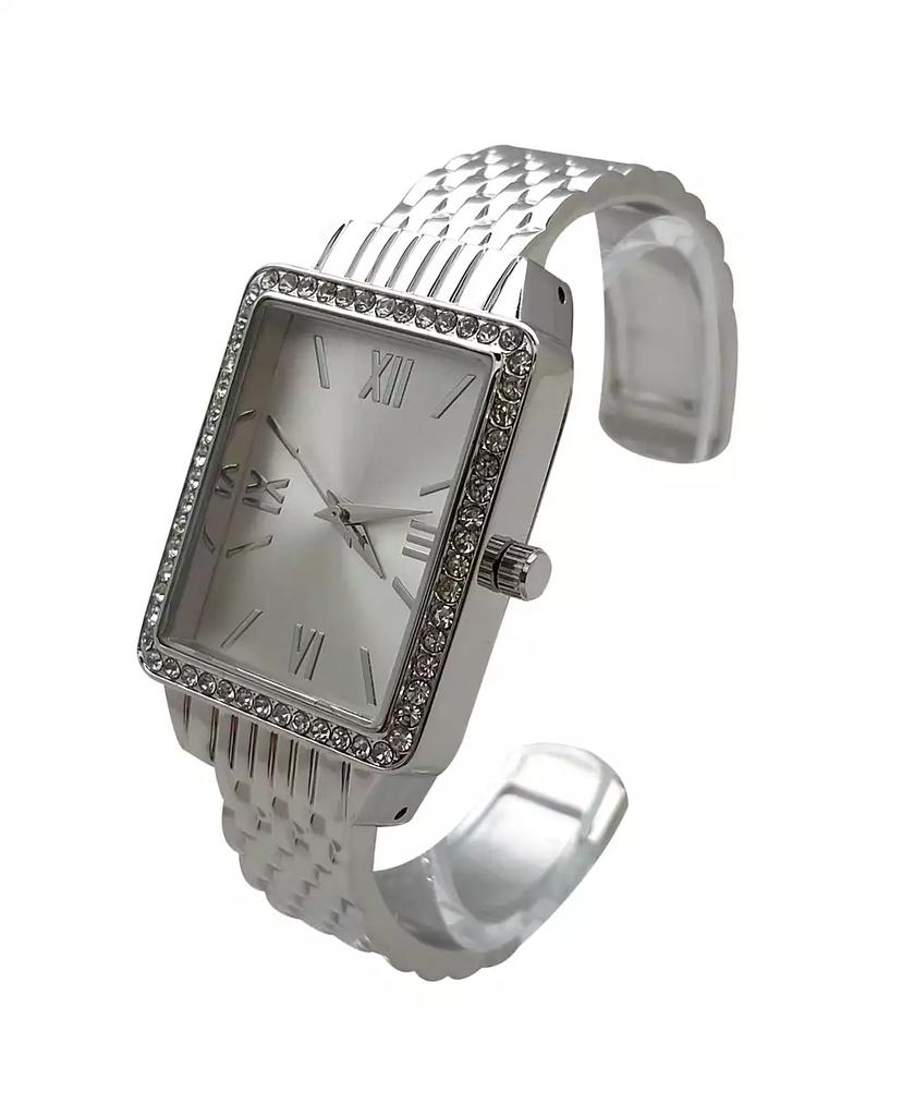 Olivia Pratt Silver Square Face with Rhinestones Bangle Women Watch