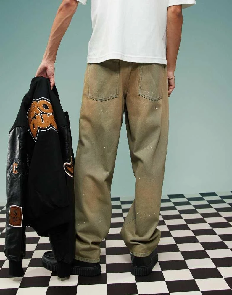 ASOS ASOS DESIGN baggy jeans with paint splatter in brown tint 2