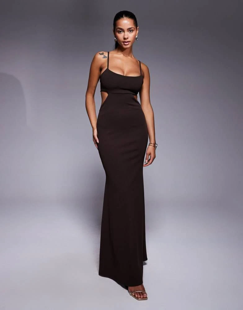fishtail hem maxi dress Women's PLT Label Brown Ombre Bandage Fishtail Mesh Hem Maxi Dress
