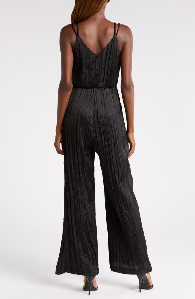 ASTR Surplice Neck Plissé Satin Jumpsuit
