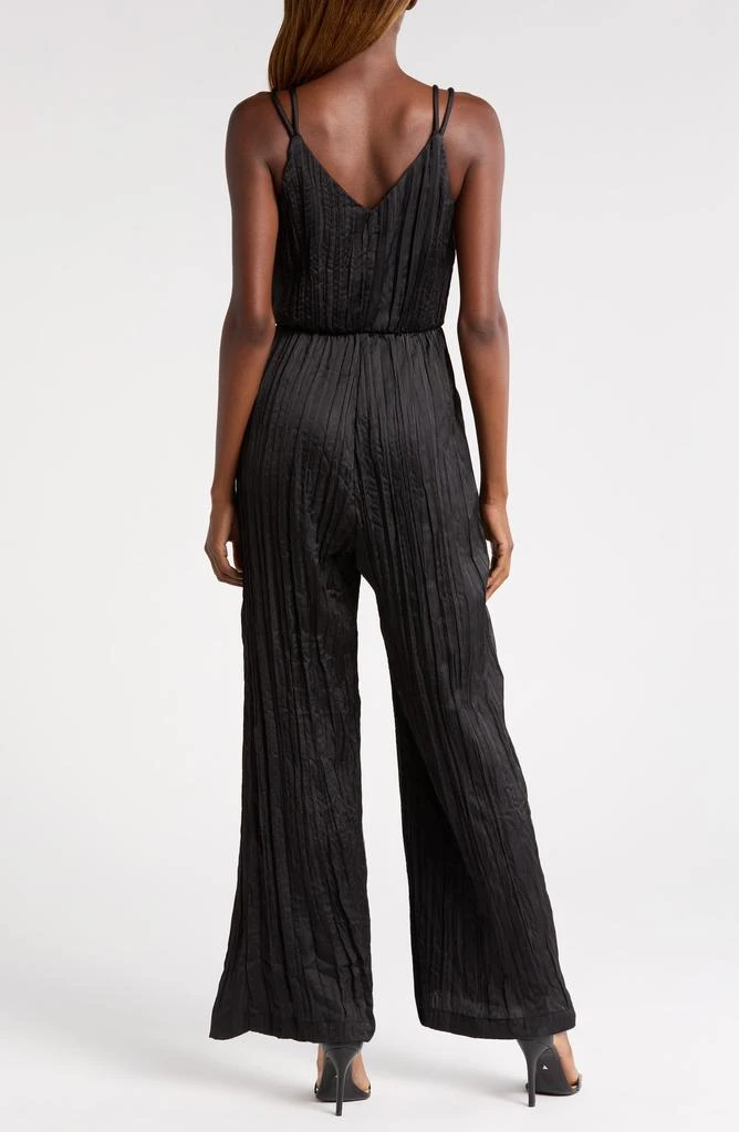 ASTR Surplice Neck Plissé Satin Jumpsuit 2