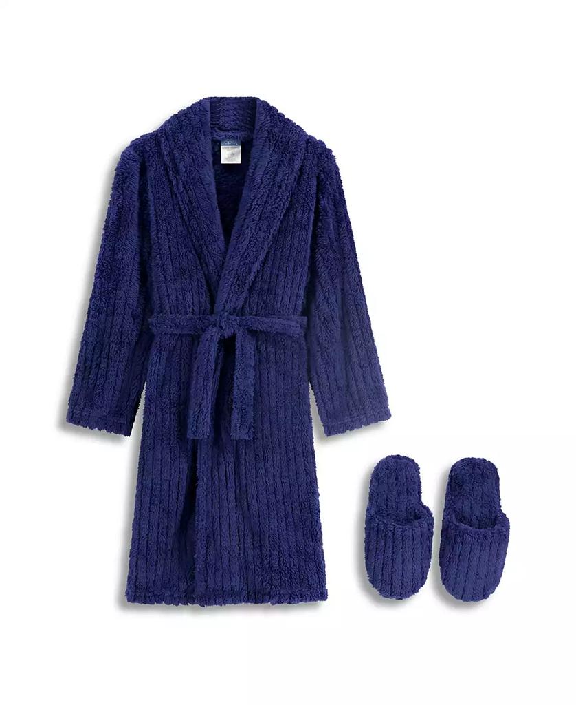 Sleep On It Boys Ribbed Fleece Robe With Matching Slippers 2pc Set