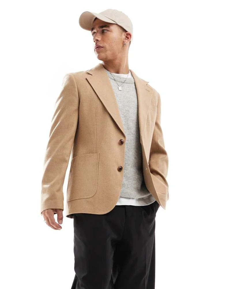 ASOS ASOS DESIGN slim blazer in camel flannel 1