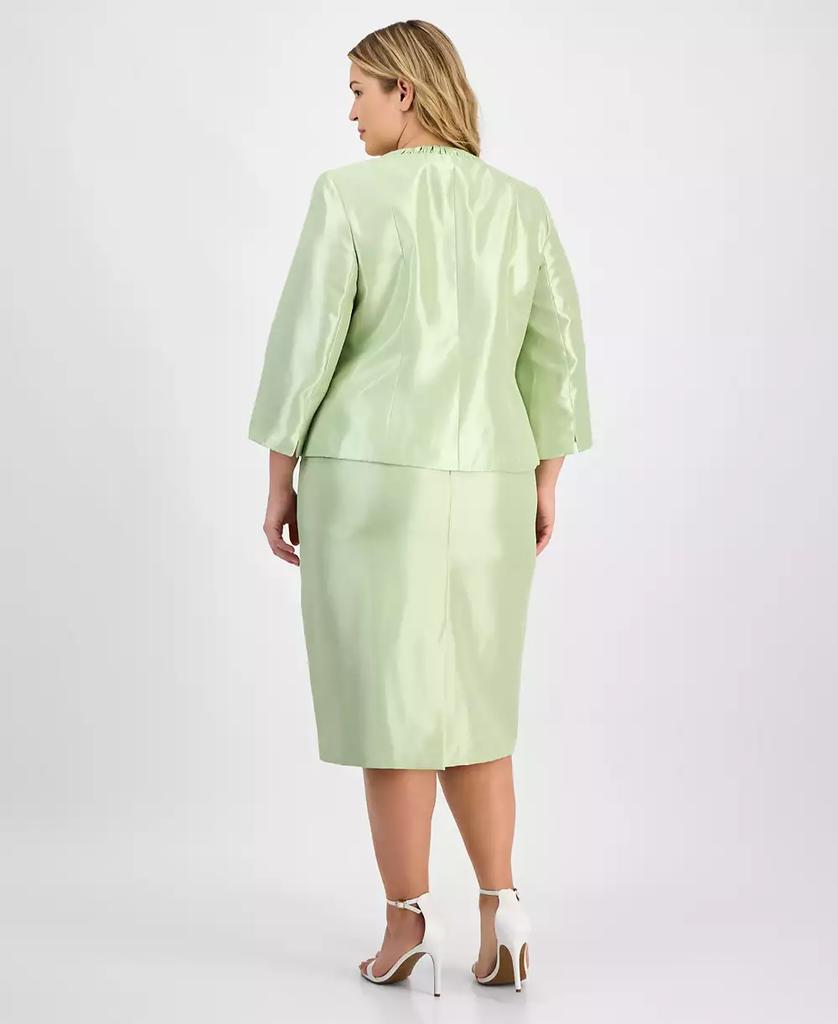 Le Suit Plus Size Collarless Three-Button 3/4-Sleeve Jacket & Slim Skimmer Skirt