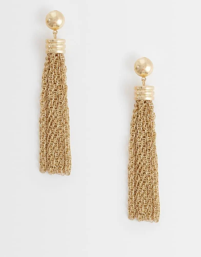 ASOS ASOS DESIGN hammered stud earrings with chain tassels in brushed gold tone